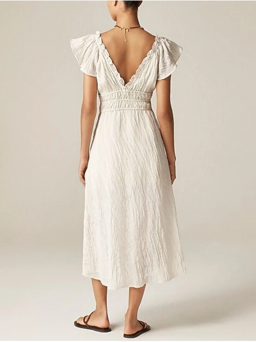J.Crew crinkle soft flowy dainty doen Cream V-Neck Ruffled Dress romantic slit